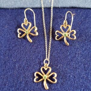 Vintage AVON Silver Clover Jewelry Set with Green Accents